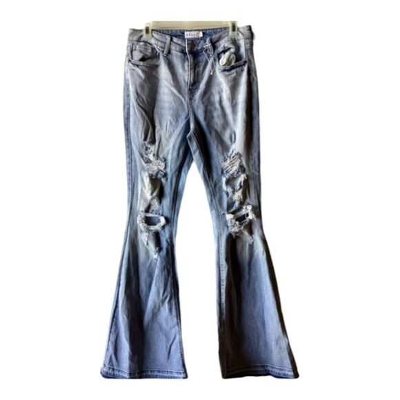 Cello Jeans Women's Juniors High Rise Ripped‎ Denim Bell Bottom Flares - Picture 1 of 9